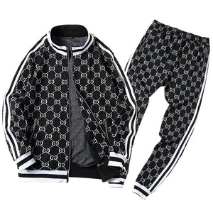 2020 Spring Autumn Mens Sportswear Sets Male Casual Print Tracksuit Men 2 Piece Zipper Sweatshirt + Sweatpants Brand Track Suit