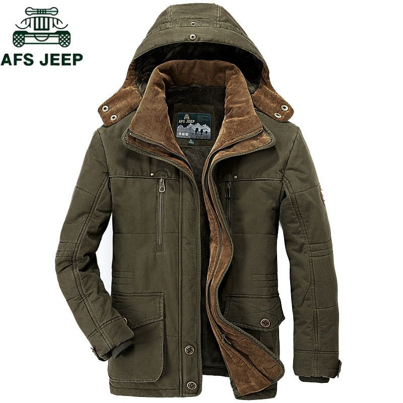 AFS JEEP Brand Thick Winter Parkas men Cotton Warm Jacket men Plus SIze 5XL 6XL 7XL Casual Multi-Pocket Parkas Hombre Invierno