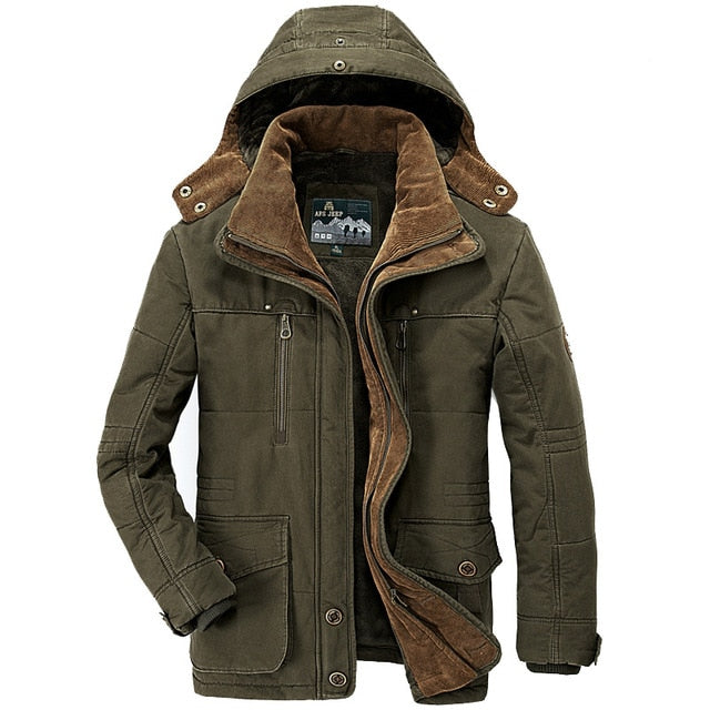 AFS JEEP Brand Thick Winter Parkas men Cotton Warm Jacket men Plus SIze 5XL 6XL 7XL Casual Multi-Pocket Parkas Hombre Invierno