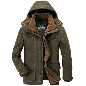 AFS JEEP Brand Thick Winter Parkas men Cotton Warm Jacket men Plus SIze 5XL 6XL 7XL Casual Multi-Pocket Parkas Hombre Invierno