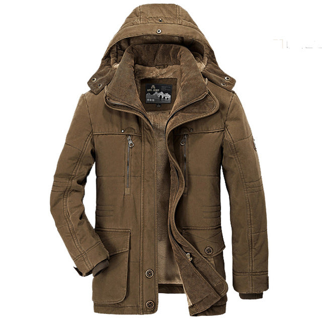 AFS JEEP Brand Thick Winter Parkas men Cotton Warm Jacket men Plus SIze 5XL 6XL 7XL Casual Multi-Pocket Parkas Hombre Invierno