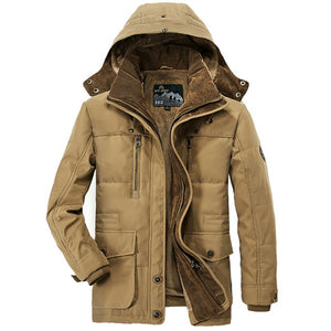 AFS JEEP Brand Thick Winter Parkas men Cotton Warm Jacket men Plus SIze 5XL 6XL 7XL Casual Multi-Pocket Parkas Hombre Invierno