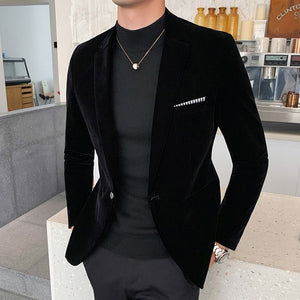 Autum Velvet Wedding Dress Coat Mens Blazer Jacket Fashion Casual Suit JacketStage DJ Men's Business Blazers Veste Costume Homme