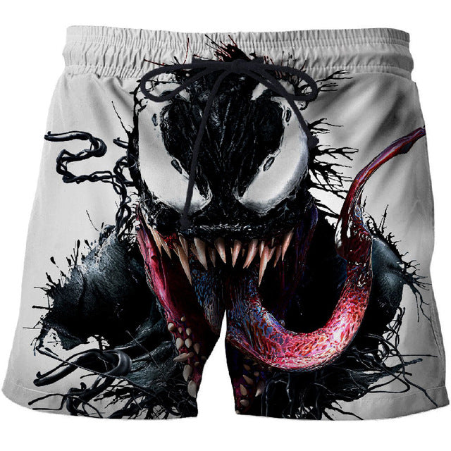 BIANYOLONG 2019 men shorts Men Beach Shorts Short Homme Spider Venom 3D Print Quick Dry Drawstring Boardshort Fitness Trouser