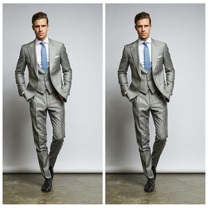 Beige Mens Suits Three Piece Jacket Pants Vest Custom Slim Fit Male Blazer Wedding  Groom Tuxedos men suit