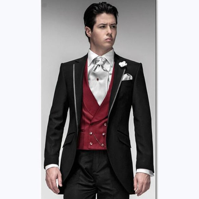 Beige Mens Suits Three Piece Jacket Pants Vest Custom Slim Fit Male Blazer Wedding  Groom Tuxedos men suit