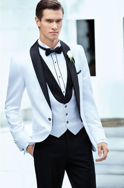 Beige Mens Suits Three Piece Jacket Pants Vest Custom Slim Fit Male Blazer Wedding  Groom Tuxedos men suit