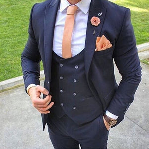 Beige Mens Suits Three Piece Jacket Pants Vest Custom Slim Fit Male Blazer Wedding  Groom Tuxedos men suit