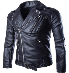 Chao Men's Pu Leather Jacket Coat Turn-collar, Multi-zipper Belt Leather Jacket S-3XL 4XL 5XL Spring and Autumn College Fashion