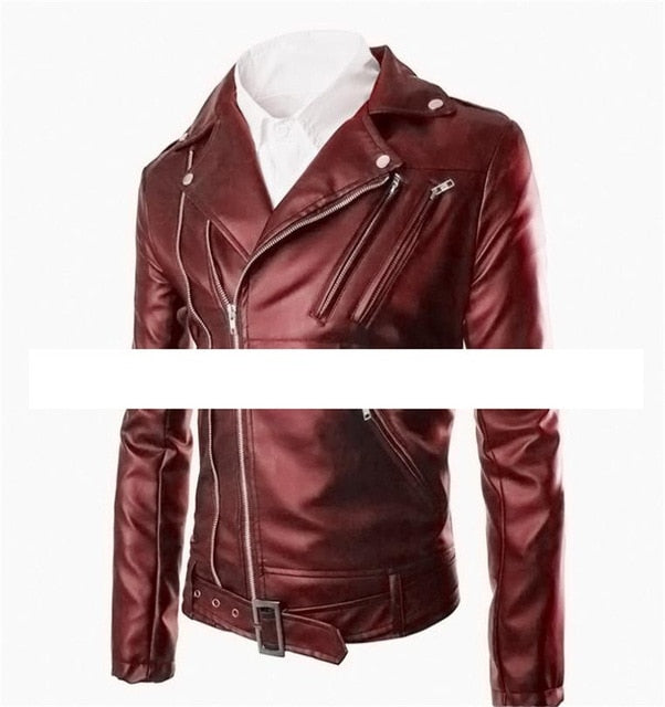 Chao Men's Pu Leather Jacket Coat Turn-collar, Multi-zipper Belt Leather Jacket S-3XL 4XL 5XL Spring and Autumn College Fashion