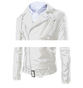 Chao Men's Pu Leather Jacket Coat Turn-collar, Multi-zipper Belt Leather Jacket S-3XL 4XL 5XL Spring and Autumn College Fashion
