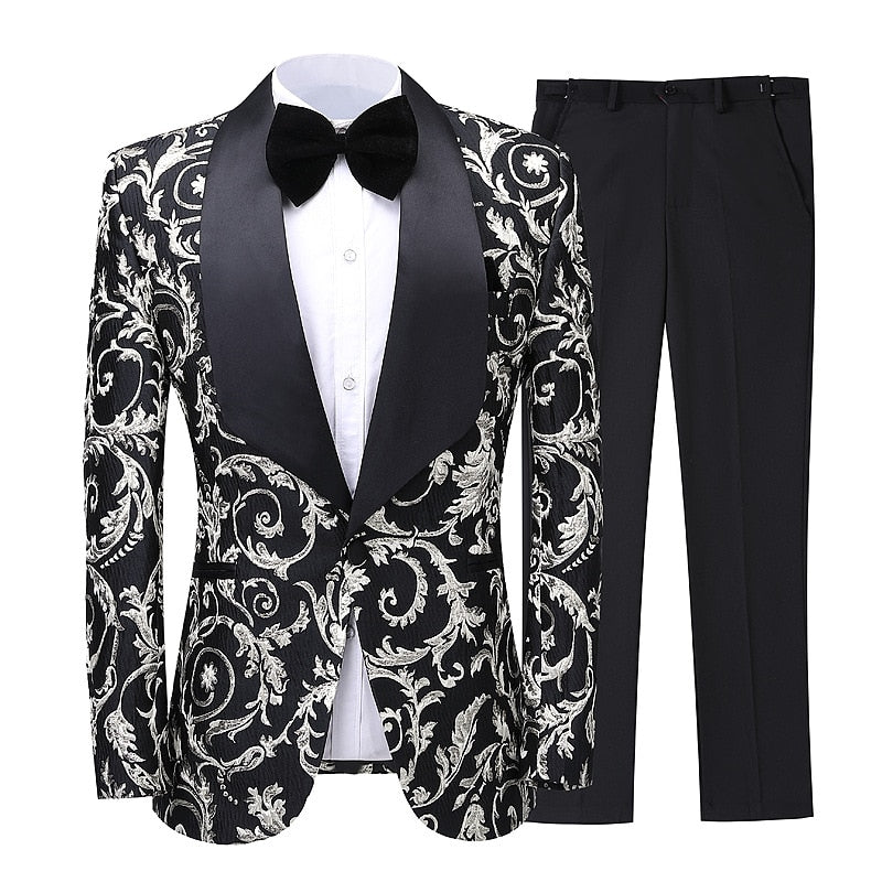 EU size 2020 New Luxury Jacquard Printed Men Suit Slim Fit Wedding Tuxedo Custom Made Wedding Groom Party Suits Costume Homme