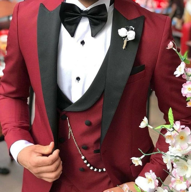 Elegant 3 Piece Men Suit 2019 Morning Dinner Party Prom Suit Houndstooth Groom Wedding Men Suit Blazer Slim Fit Best Man Tuxedo