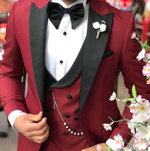 Elegant 3 Piece Men Suit 2019 Morning Dinner Party Prom Suit Houndstooth Groom Wedding Men Suit Blazer Slim Fit Best Man Tuxedo