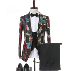 Elegant 3 Piece Men Suit 2019 Morning Dinner Party Prom Suit Houndstooth Groom Wedding Men Suit Blazer Slim Fit Best Man Tuxedo