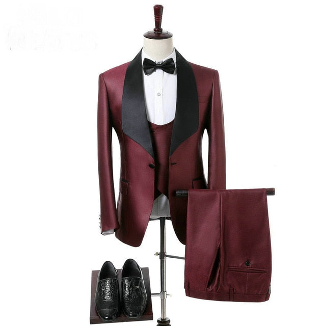 Elegant 3 Piece Men Suit 2019 Morning Dinner Party Prom Suit Houndstooth Groom Wedding Men Suit Blazer Slim Fit Best Man Tuxedo