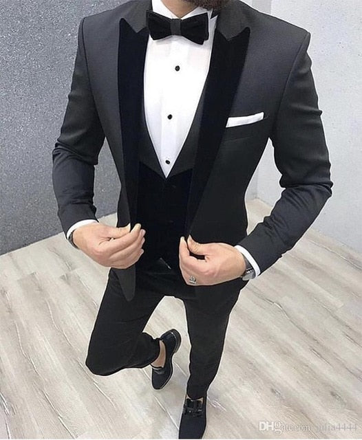 Elegant 3 Piece Men Suit 2019 Morning Dinner Party Prom Suit Houndstooth Groom Wedding Men Suit Blazer Slim Fit Best Man Tuxedo