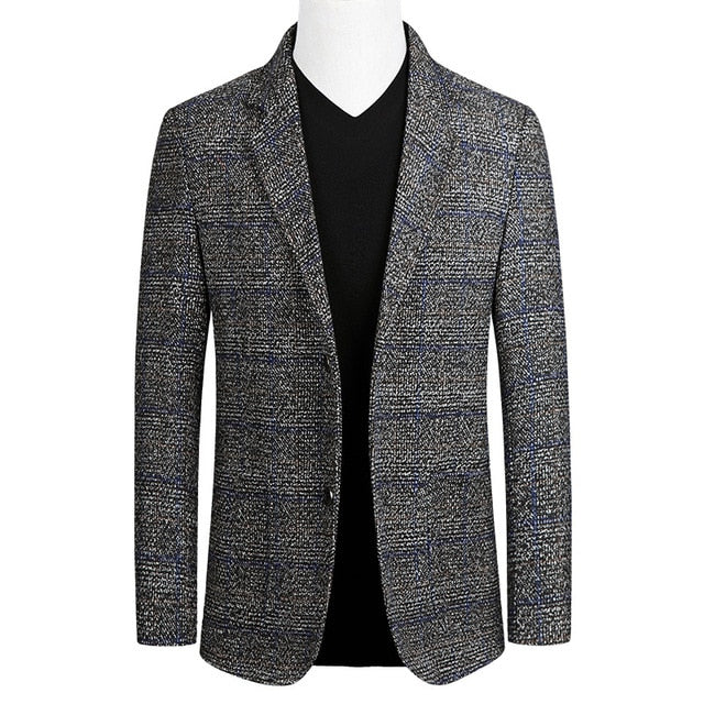 FGKKS Short Blazer Mens Plaid British Stylish Male Blazer Suit Jacket Business Casual One Button Blazer For Men Regular