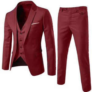 Fashion3 Pieces Business Blazer +Vest +Pants Suit Sets Men Autumn Fashion Solid Slim Wedding Set Vintage Classic Blazers Male