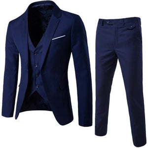 Fashion3 Pieces Business Blazer +Vest +Pants Suit Sets Men Autumn Fashion Solid Slim Wedding Set Vintage Classic Blazers Male