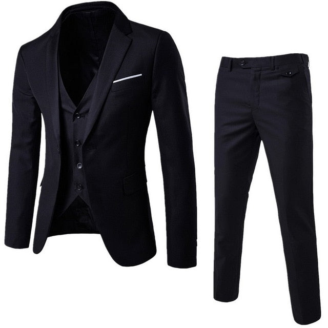 Fashion3 Pieces Business Blazer +Vest +Pants Suit Sets Men Autumn Fashion Solid Slim Wedding Set Vintage Classic Blazers Male