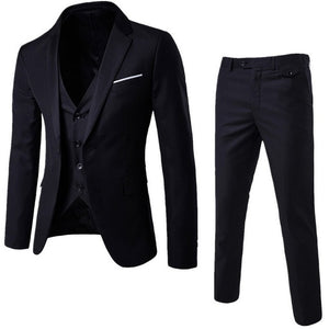 Fashion3 Pieces Business Blazer +Vest +Pants Suit Sets Men Autumn Fashion Solid Slim Wedding Set Vintage Classic Blazers Male