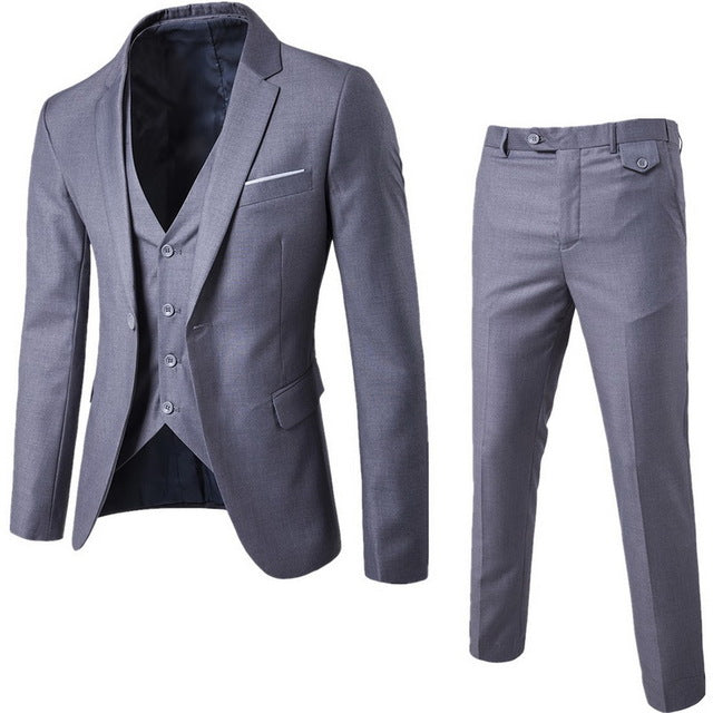 Fashion3 Pieces Business Blazer +Vest +Pants Suit Sets Men Autumn Fashion Solid Slim Wedding Set Vintage Classic Blazers Male