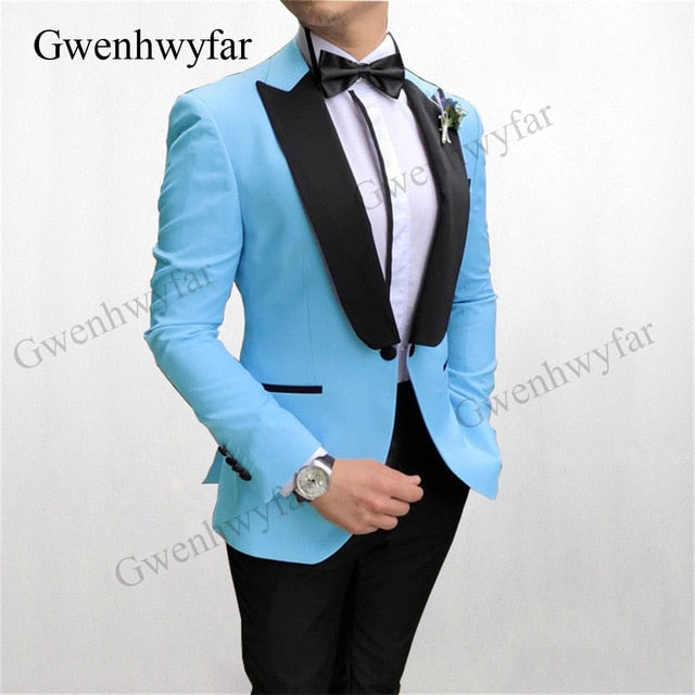 Gwenhwyfar 2020 Ivory Blazer Black pants Suits For Men Custom Buttoned Design Groom men suits Wedding Party Best Wear Suits