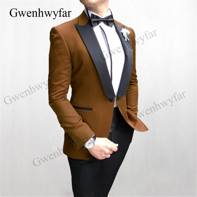 Gwenhwyfar 2020 Ivory Blazer Black pants Suits For Men Custom Buttoned Design Groom men suits Wedding Party Best Wear Suits