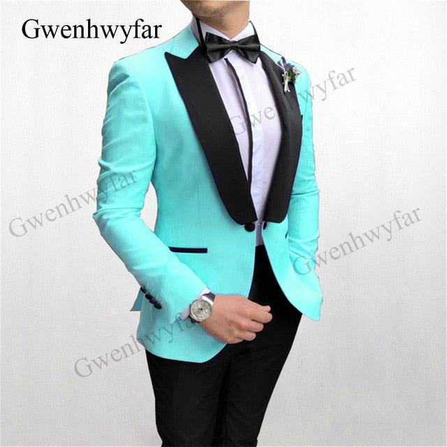 Gwenhwyfar 2020 Ivory Blazer Black pants Suits For Men Custom Buttoned Design Groom men suits Wedding Party Best Wear Suits