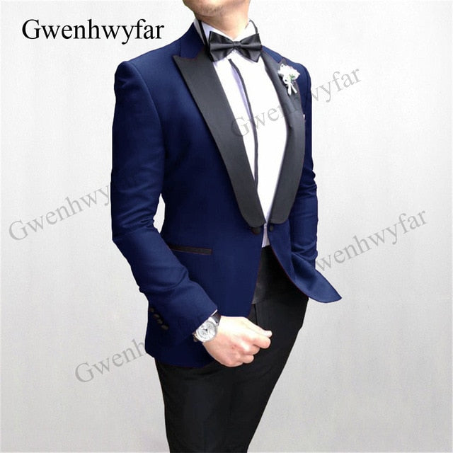 Gwenhwyfar 2020 Ivory Blazer Black pants Suits For Men Custom Buttoned Design Groom men suits Wedding Party Best Wear Suits