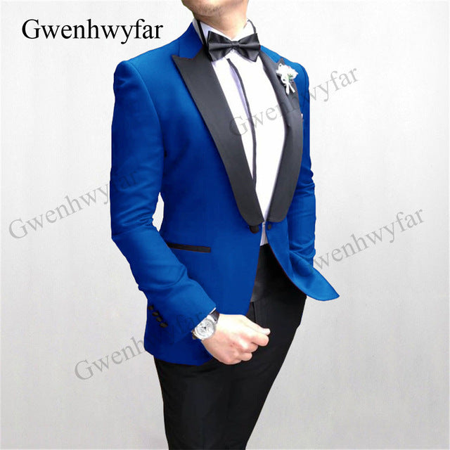 Gwenhwyfar 2020 Ivory Blazer Black pants Suits For Men Custom Buttoned Design Groom men suits Wedding Party Best Wear Suits