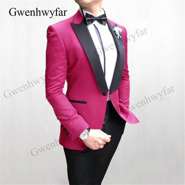 Gwenhwyfar 2020 Ivory Blazer Black pants Suits For Men Custom Buttoned Design Groom men suits Wedding Party Best Wear Suits