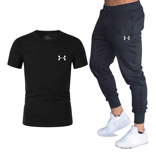 Hot men's sets t shirts + pants two pieces sets casual tracksuit basketball new fashion print suits sportwear fitness shirts