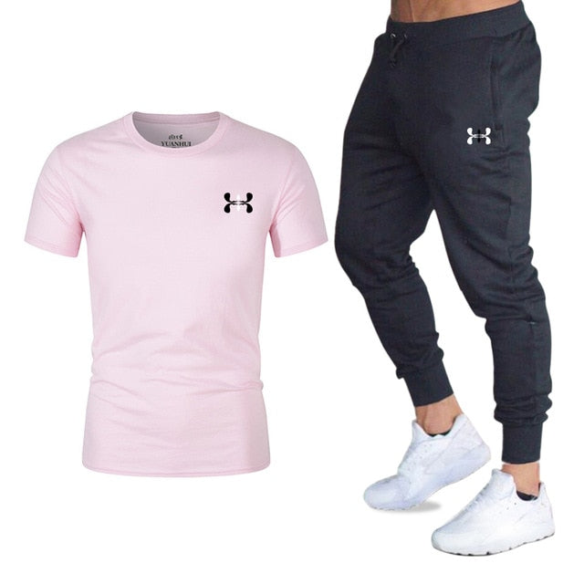 Hot men's sets t shirts + pants two pieces sets casual tracksuit basketball new fashion print suits sportwear fitness shirts