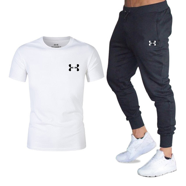 Hot men's sets t shirts + pants two pieces sets casual tracksuit basketball new fashion print suits sportwear fitness shirts