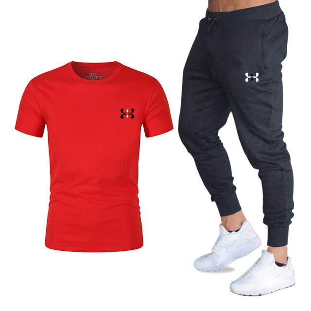 Hot men's sets t shirts + pants two pieces sets casual tracksuit basketball new fashion print suits sportwear fitness shirts