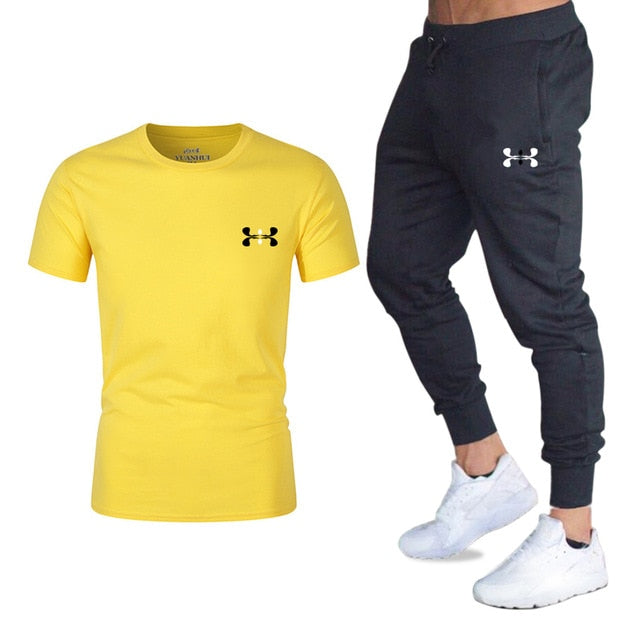 Hot men's sets t shirts + pants two pieces sets casual tracksuit basketball new fashion print suits sportwear fitness shirts