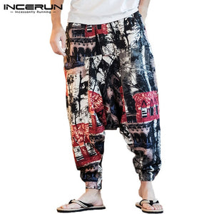 INCERUN 2020 Men Harem Pants Print Retro Drop Crotch Joggers Cotton Trousers Men Baggy Loose Nepal Style Men Casual Pants S-5XL