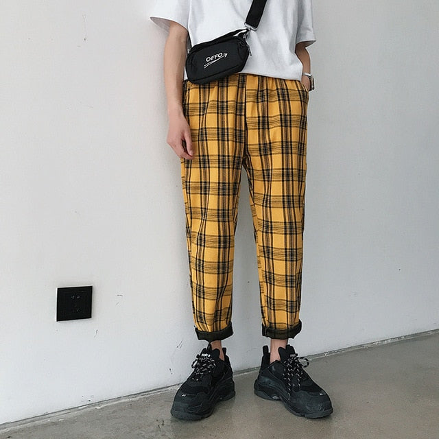 LAPPSTER-Youth Streetwear Yellow Plaid Pants Men Joggers 2020 Mens Straight Harem Pants Men Korean Hip Hop Trousers Plus Size