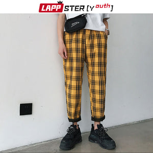 LAPPSTER-Youth Streetwear Yellow Plaid Pants Men Joggers 2020 Mens Straight Harem Pants Men Korean Hip Hop Trousers Plus Size