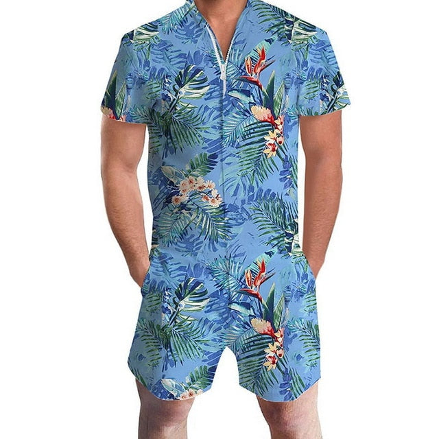 Laamei New Flamingos Floral Print Rompers Men 3D Funny Short Sleeve Jumpsuit Summer Playsuit Overalls Casual One Piece Outfits