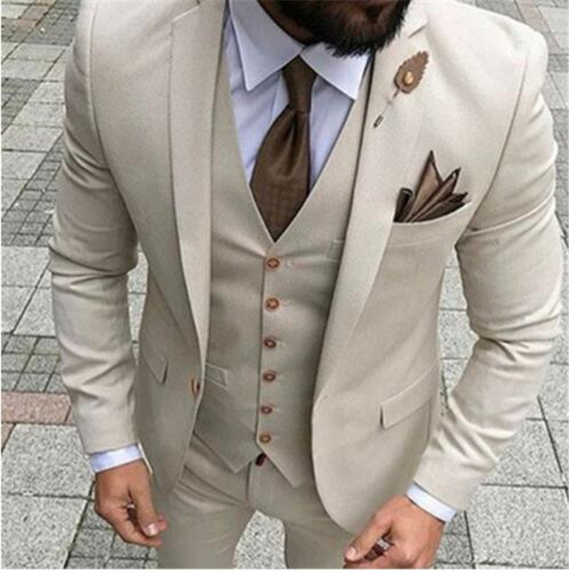 Latest Coat Pant Designs Beige Men Suit Prom Tuxedo Slim Fit 3 Piece Groom Wedding Suits For Men Custom Blazer Terno Masuclino