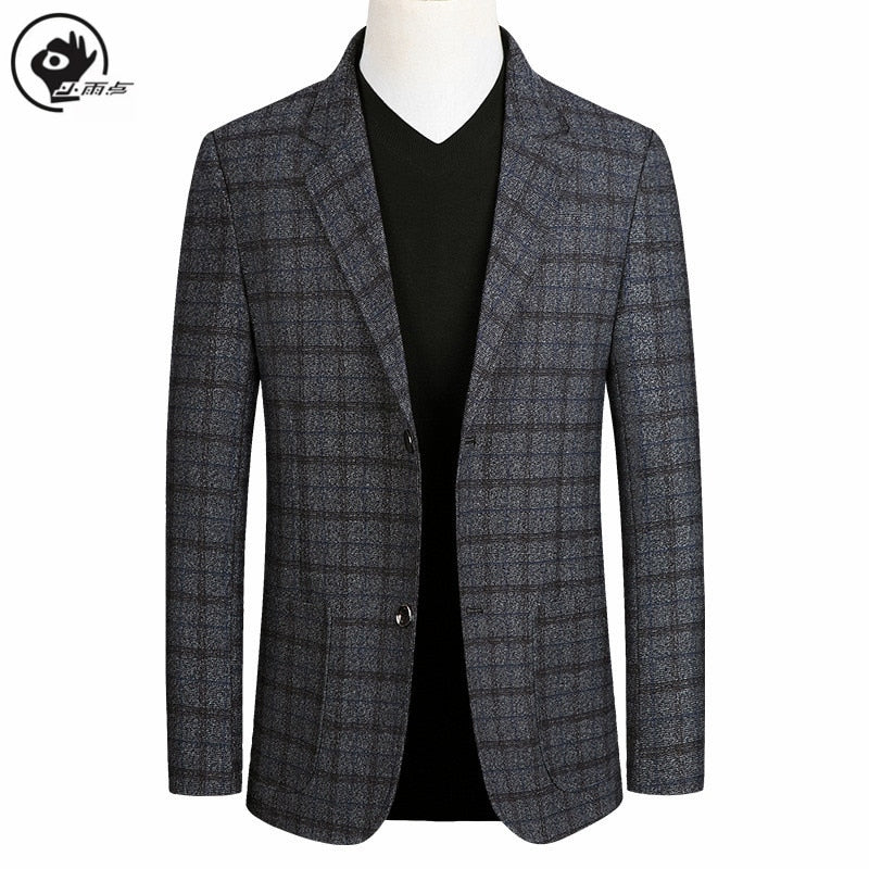 Little Raindrop Short Blazer Mens Brand  Korean Men blazer Fashion Slim Suit jacket Business Plaid Blazer Mens Walking Suits