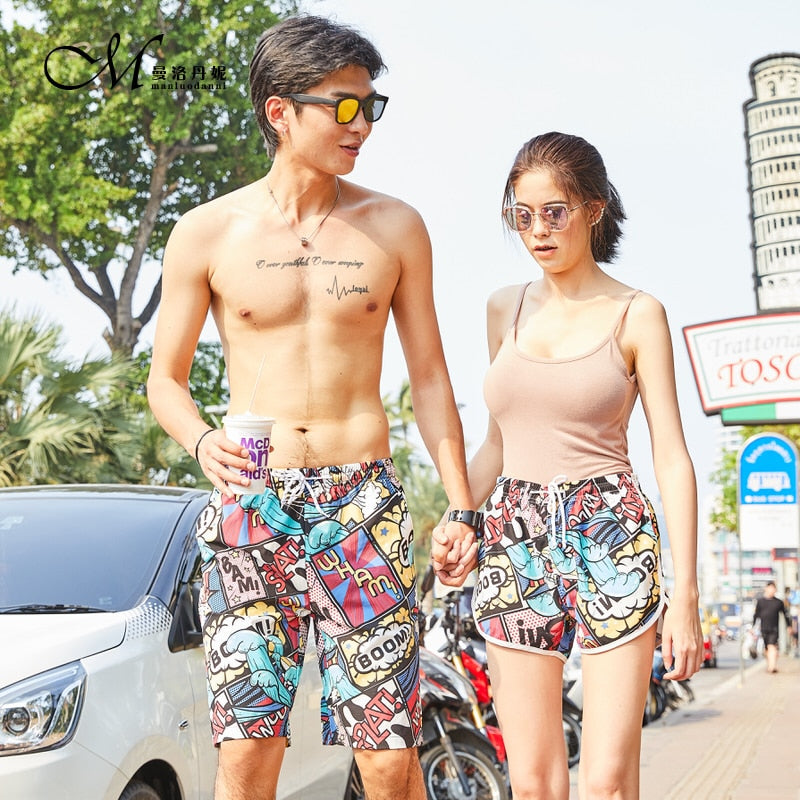 Matching Couple Swimsuit Swimming Shorts Men Swimwear Women Bermuda Surf Trunks Boardshort Summer Quick Dry Beach Swiming Shorts