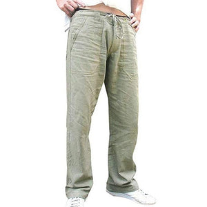 Men Casual Loose Long Pants Drawstring Cotton Linen Straight Trousers Solid Pantalones With Pocket Vintage Autumn Sweatpants