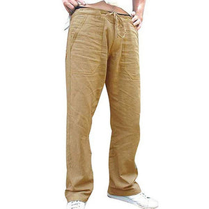 Men Casual Loose Long Pants Drawstring Cotton Linen Straight Trousers Solid Pantalones With Pocket Vintage Autumn Sweatpants