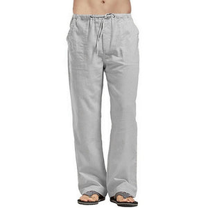 Men Casual Loose Long Pants Drawstring Cotton Linen Straight Trousers Solid Pantalones With Pocket Vintage Autumn Sweatpants