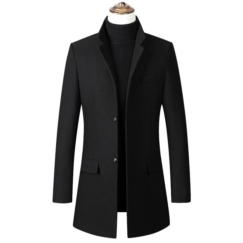 Men Winter Wool Coat Men's Autumn High Quality Solid Color Simple Wool Blends Woolen Pea Coat Male Trench Coat Overcoat