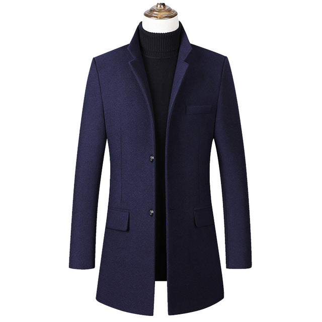 Men Winter Wool Coat Men's Autumn High Quality Solid Color Simple Wool Blends Woolen Pea Coat Male Trench Coat Overcoat